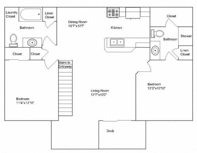 Floor plan for 2 beds, 2 baths, 1111 sqft